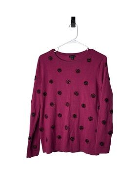 TALBOTS Women’s Berry Metallic Polka Dot Crewneck Sweater Lambswool Knit M